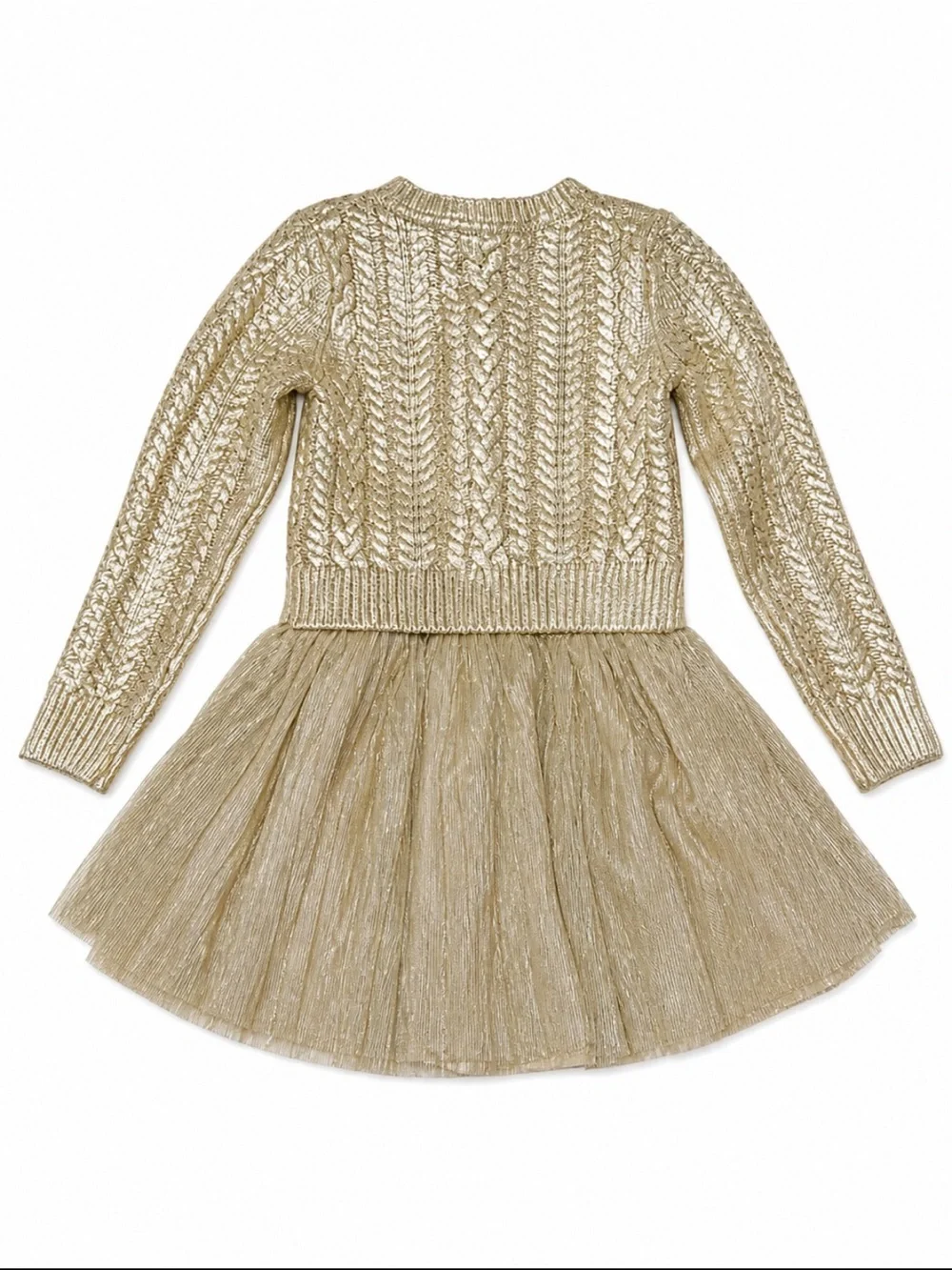 Rachel Zoe Metallic Gold Knit Sweater with Tulle Skirt & Bow